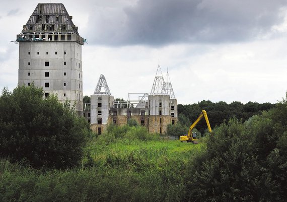 Kasteel Almere zoals het er al jaren bij ligt, onvoltooid, terwijl het groen gestaag oprukt.